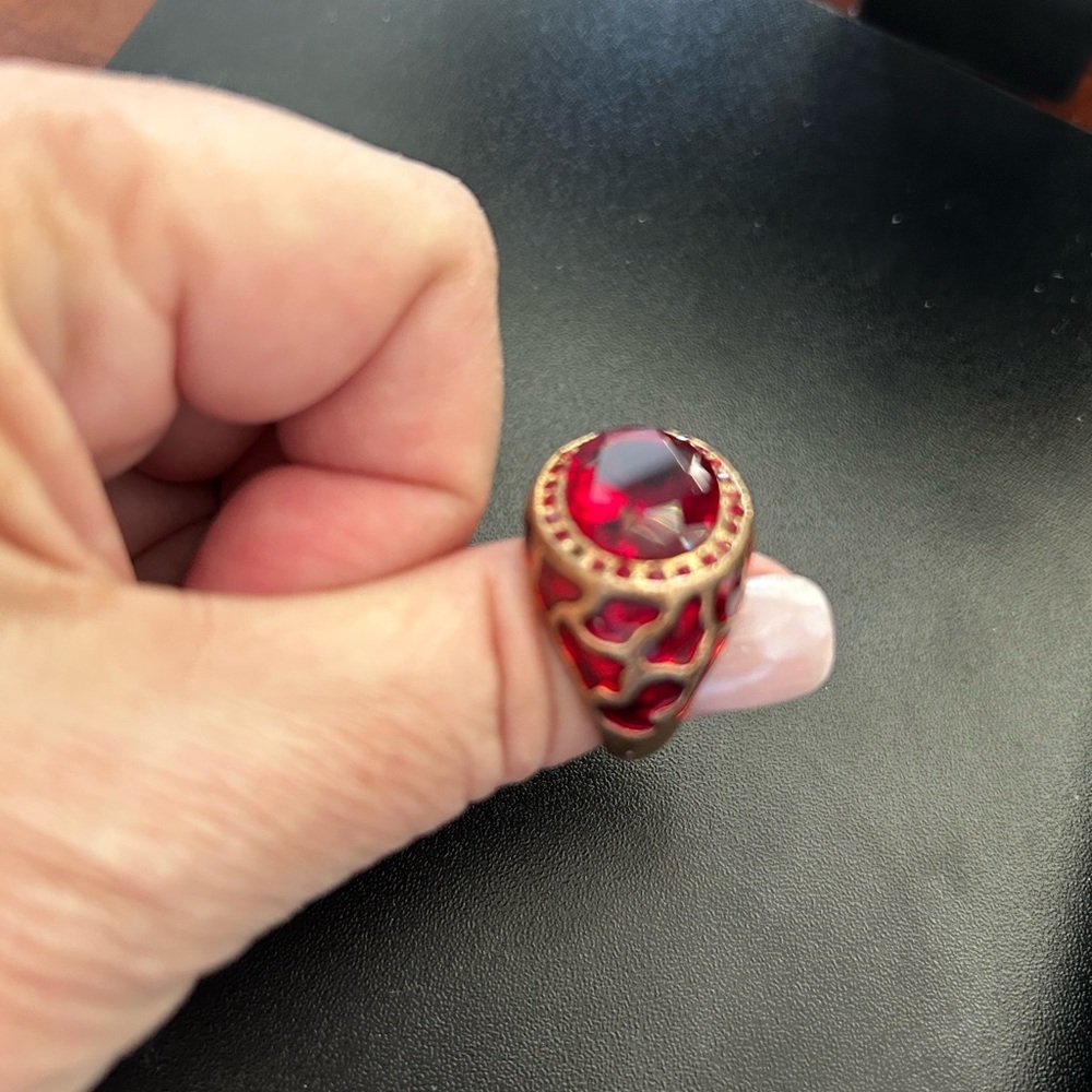 Red artificial gemstone enamel ring